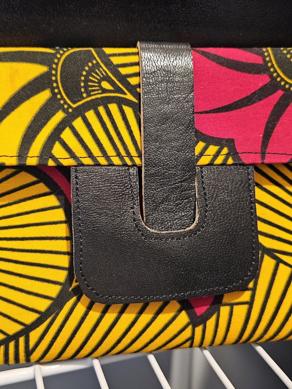 Vibrant Yellow and Pink Printed Clutch with Black Trim